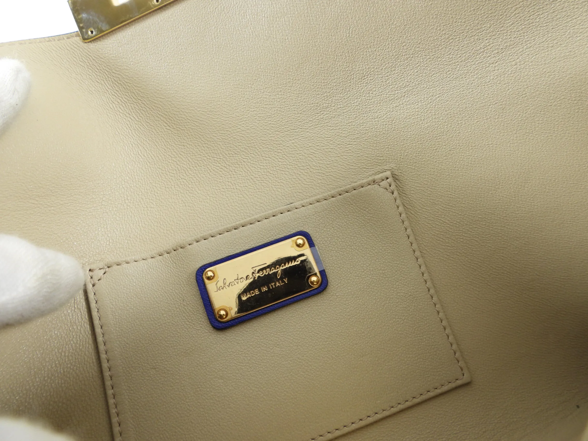 Ferragamo Cobalt Blue Afef Leather Wristlet Clutch Bag
