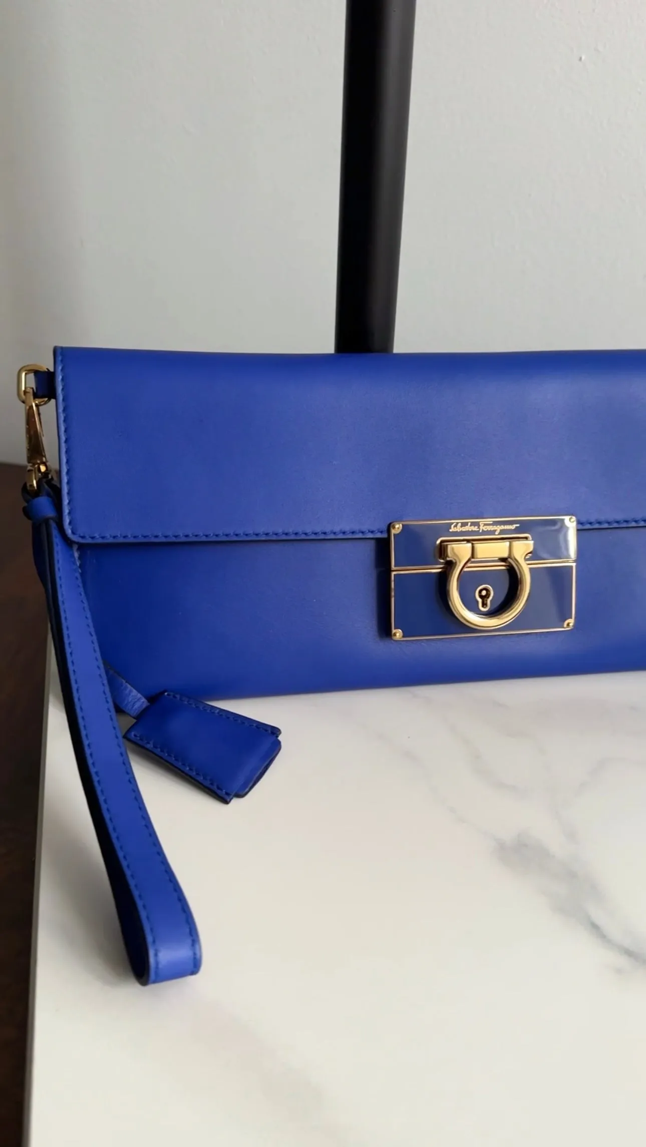 Ferragamo Cobalt Blue Afef Leather Wristlet Clutch Bag