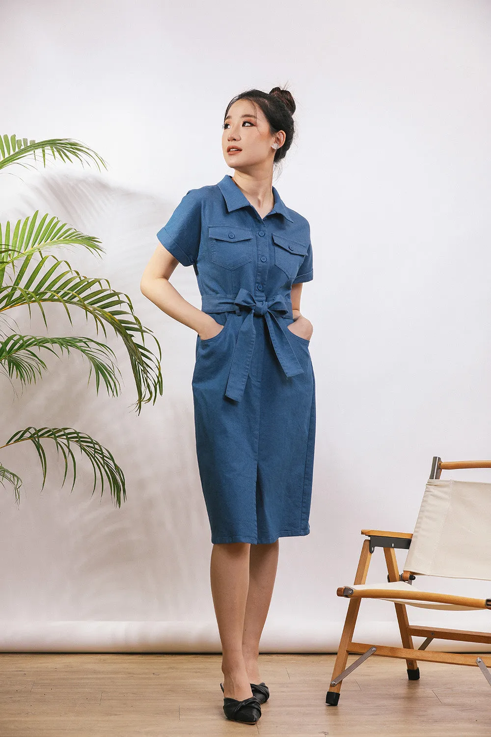Ferya Denim Dress in Dark Wash no