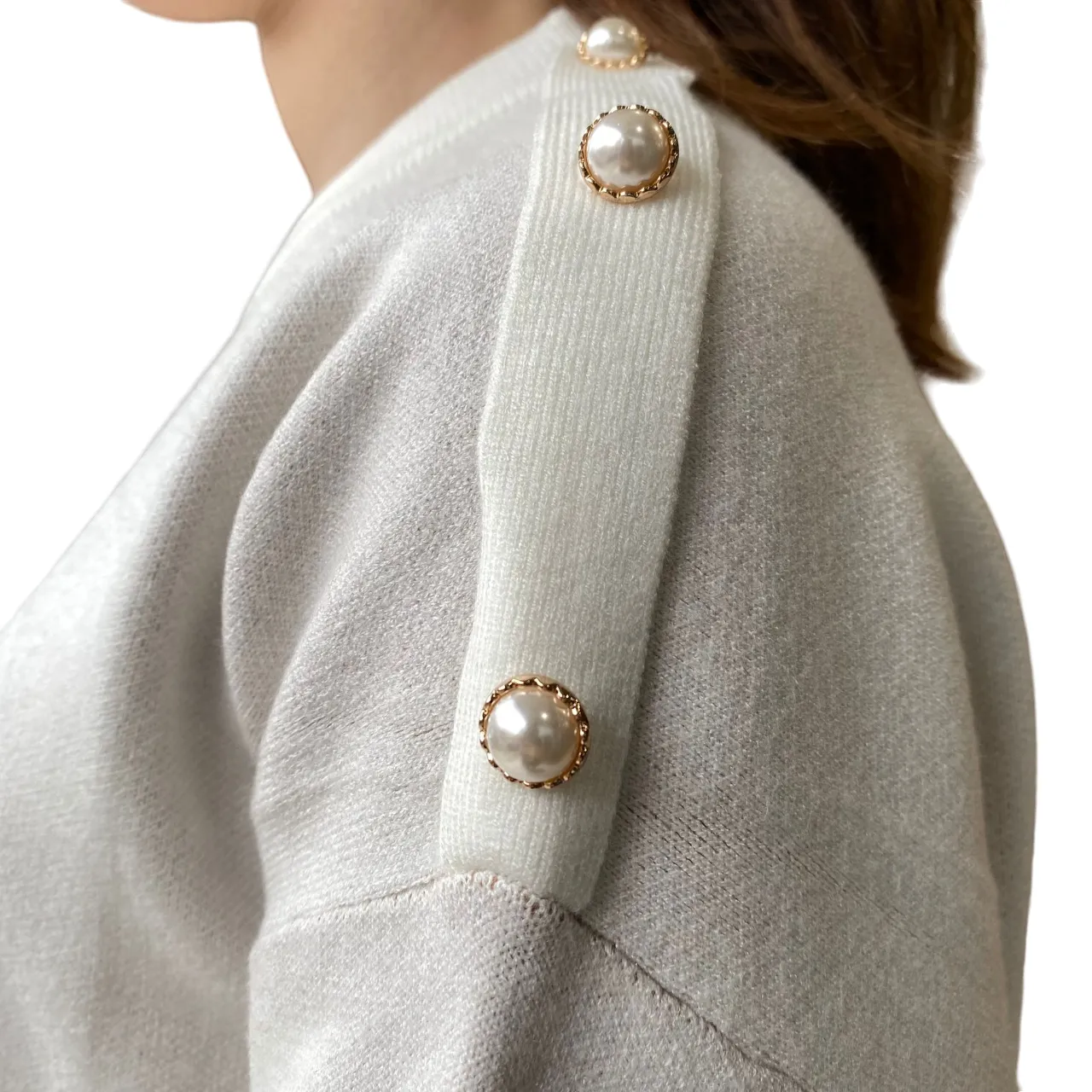 Fresh Flower maglia girocollo con bottoni banda lurex FF485 panna