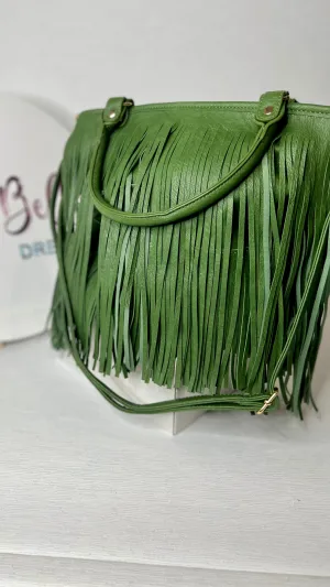 Fringe Handbag - Large - Forest Green