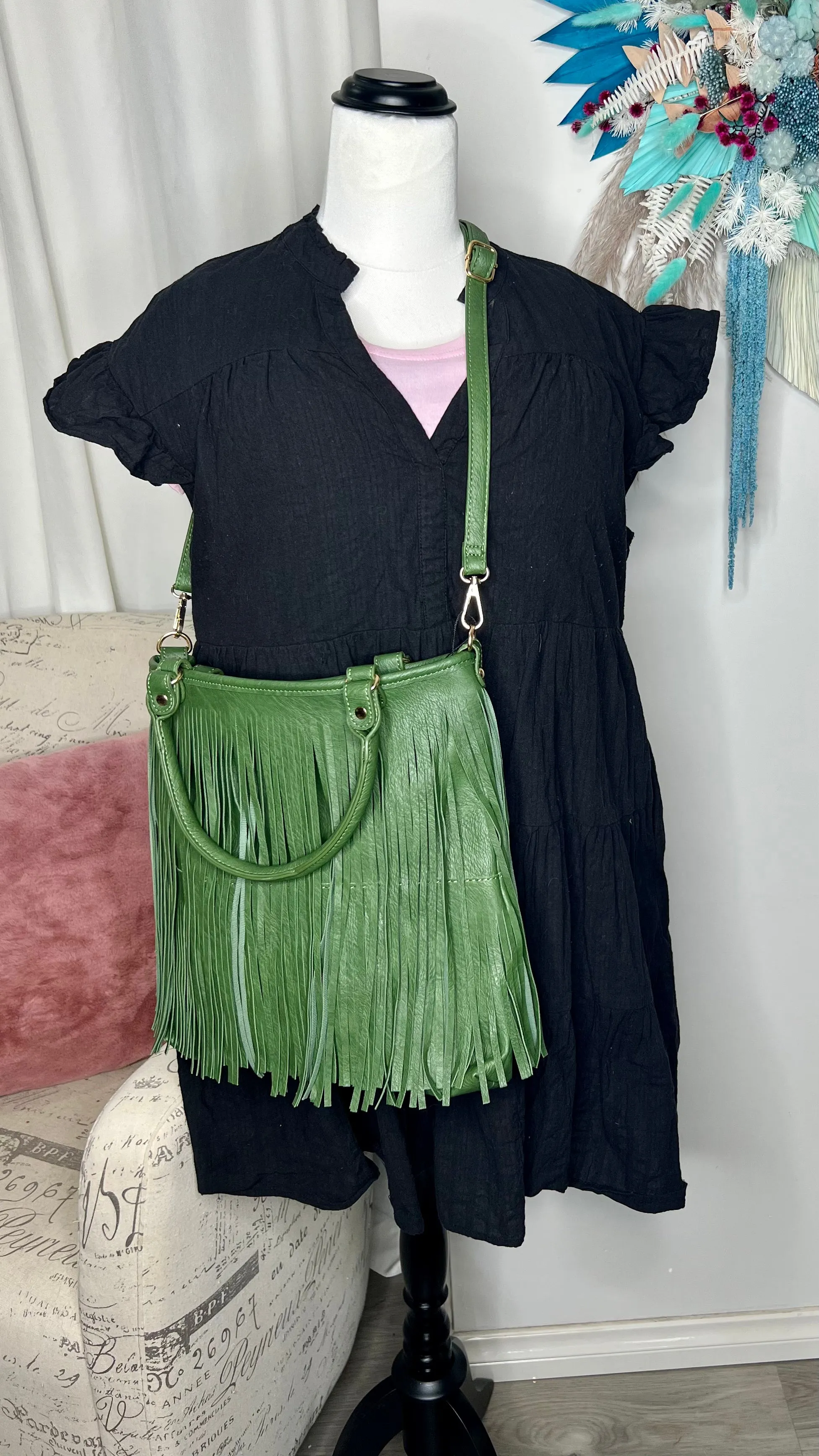 Fringe Handbag - Large - Forest Green