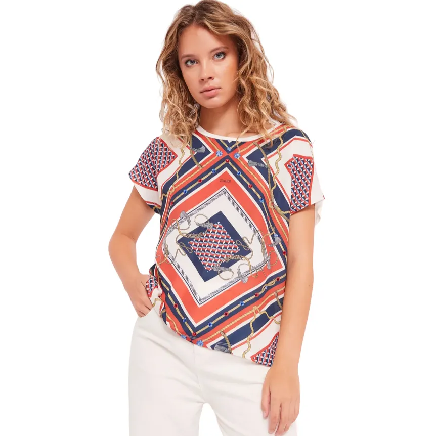 Gaudì maglietta manica corta da donna con stampa 411BD64009 bianco fantasia