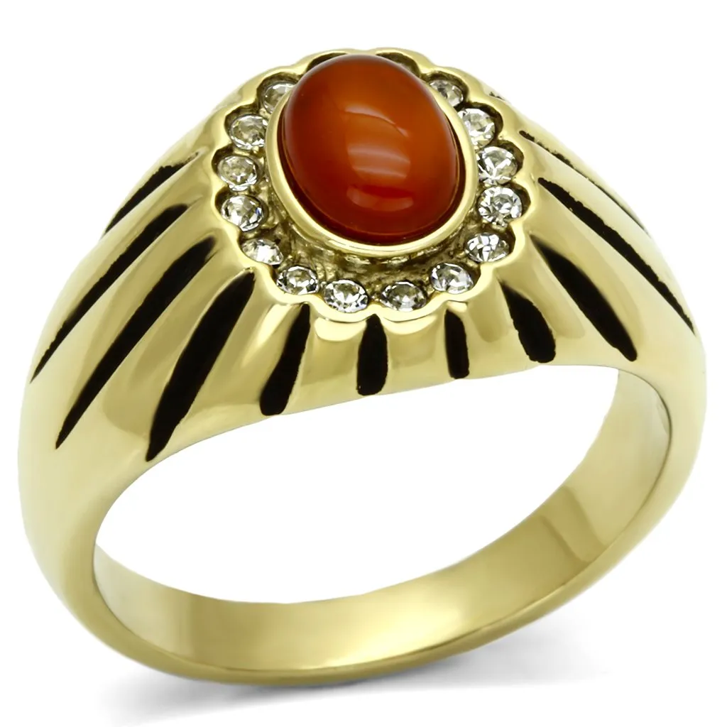 Gold(Ion Plating) Stainless Steel Ring with Semi-Precious in Siam for Women Style TK767
