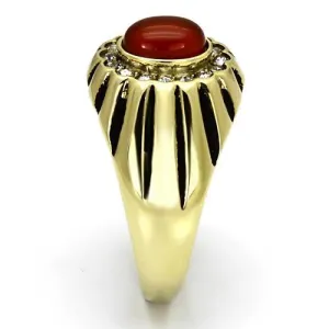 Gold(Ion Plating) Stainless Steel Ring with Semi-Precious in Siam for Women Style TK767