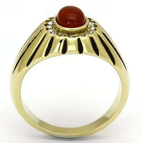 Gold(Ion Plating) Stainless Steel Ring with Semi-Precious in Siam for Women Style TK767