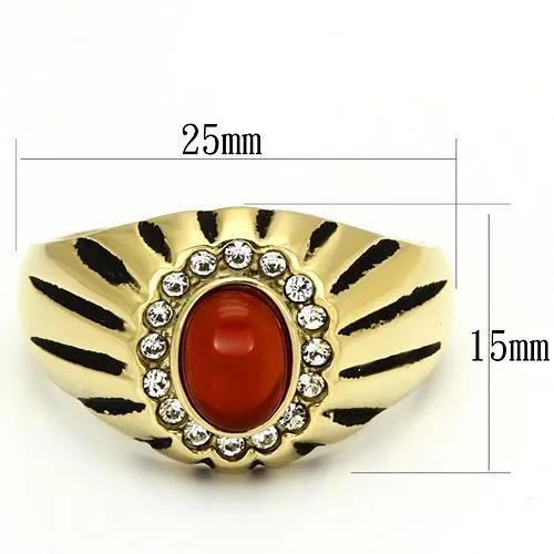 Gold(Ion Plating) Stainless Steel Ring with Semi-Precious in Siam for Women Style TK767