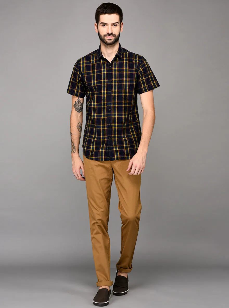Greenfibre Blue & Yellow Checked Slim Fit Casual Shirt