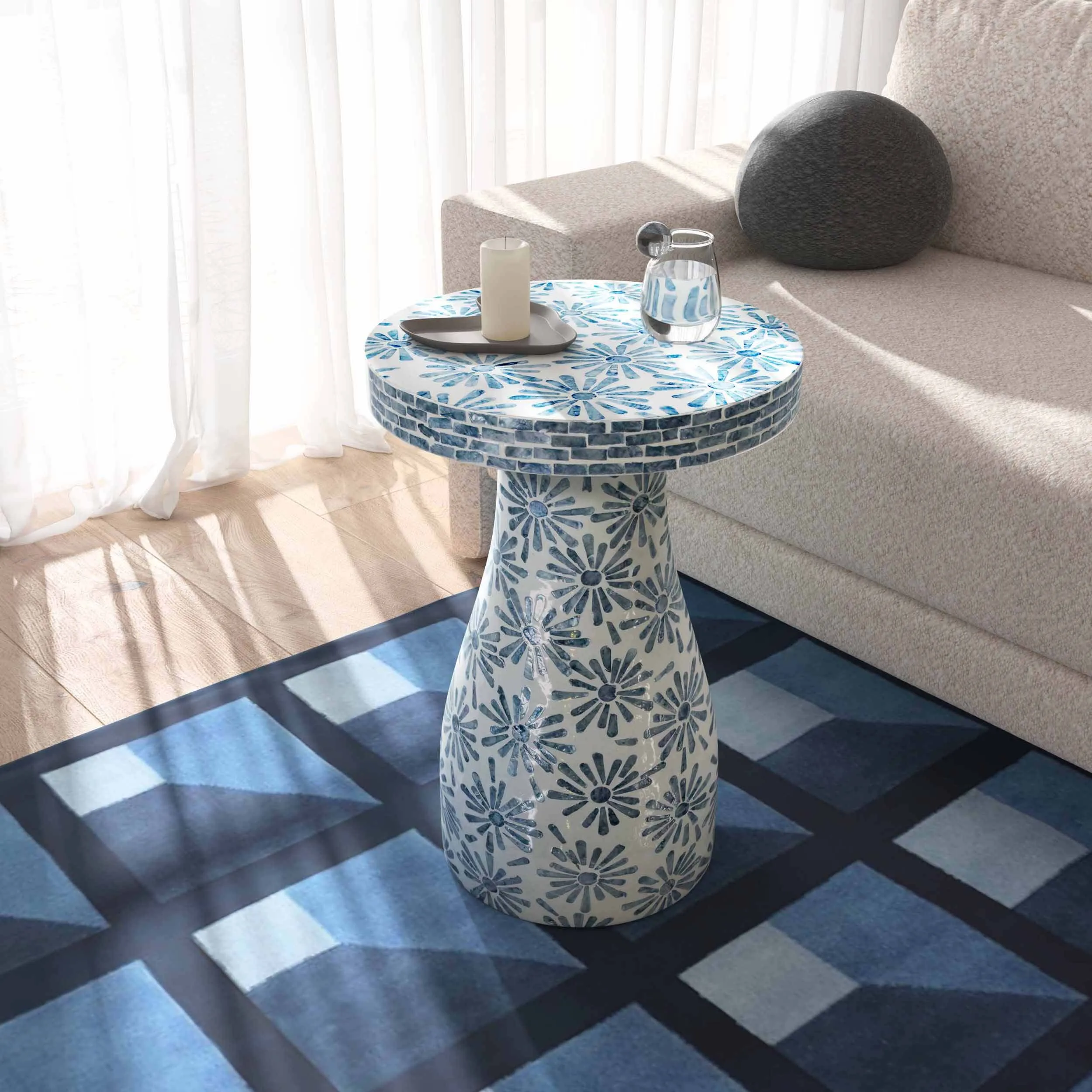 Halio Side Table, Blue Floral