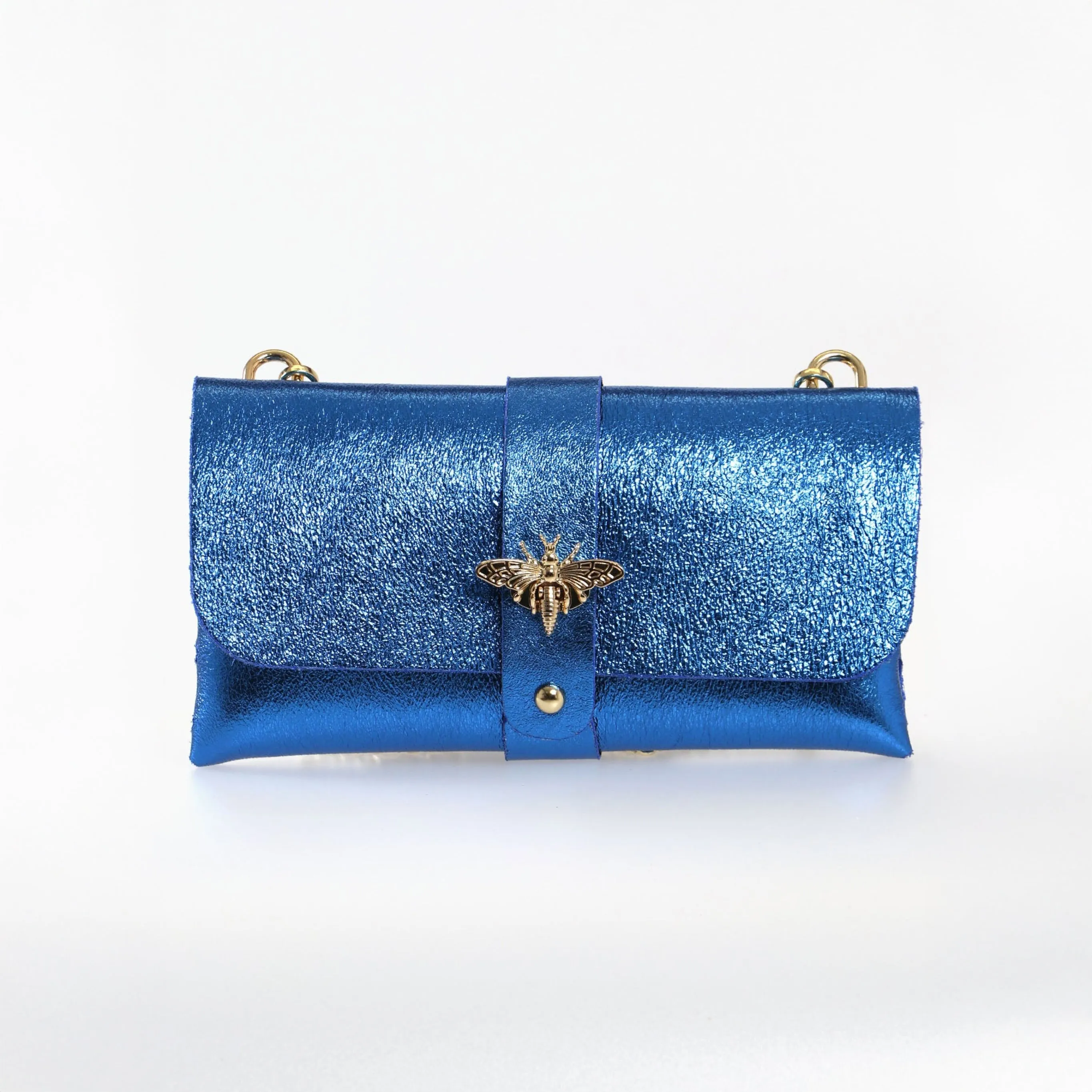 Halle - Italian Leather Clutch Bag - Royal Blue, Metallic