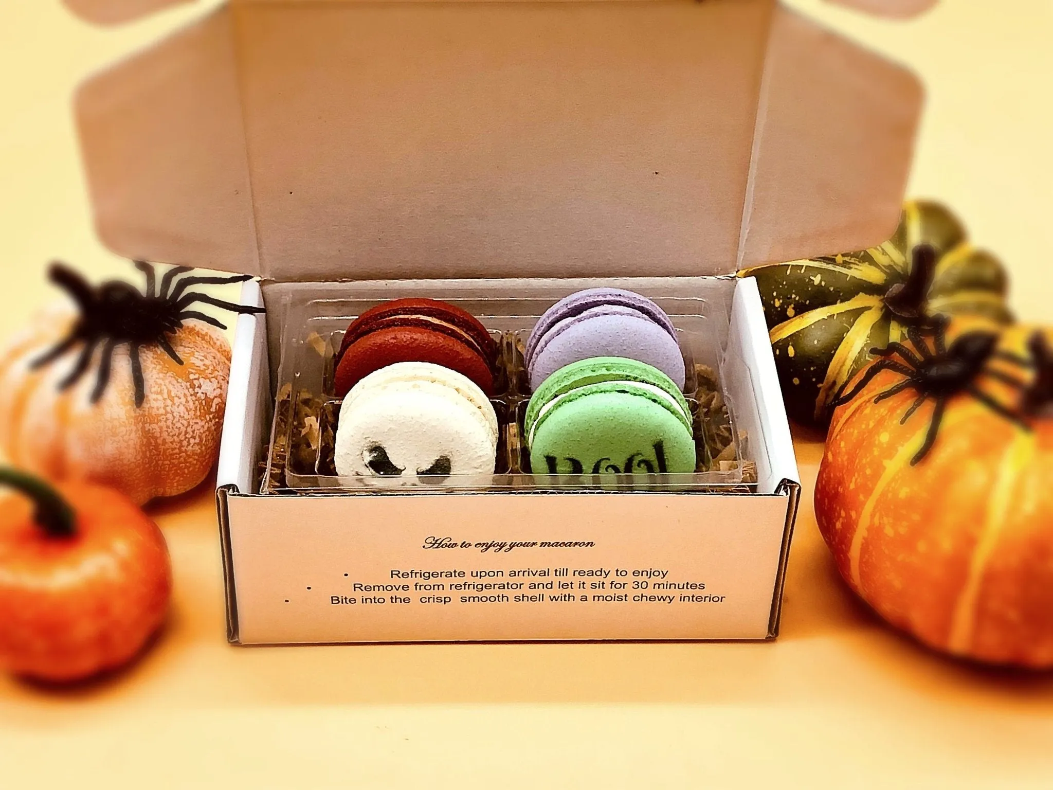Halloween Vegan French Macaron Set | Ideal for celebratory events.