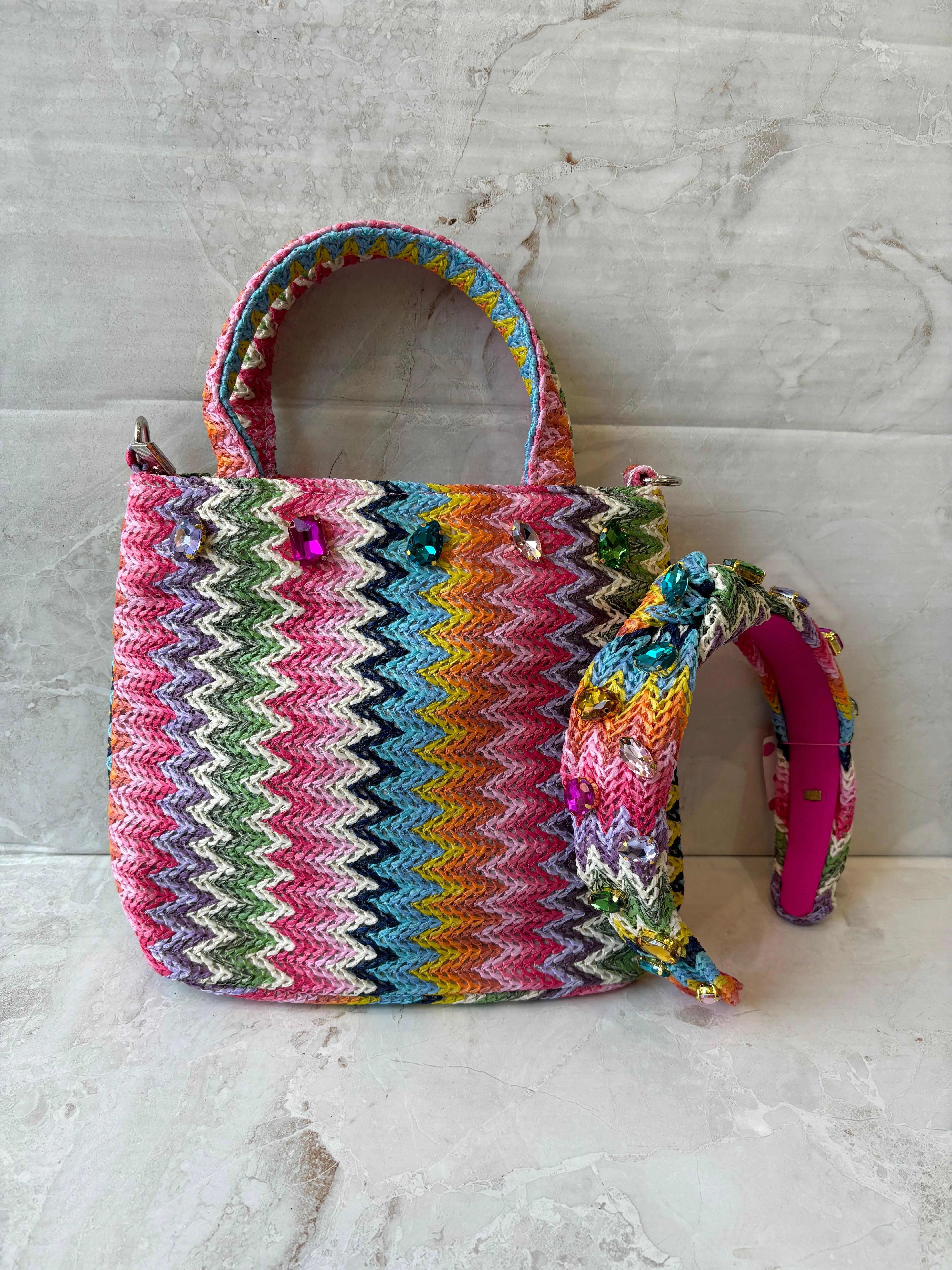 Handbags | Raffia Jeweled Crossbody | Bari Lynn Accessories