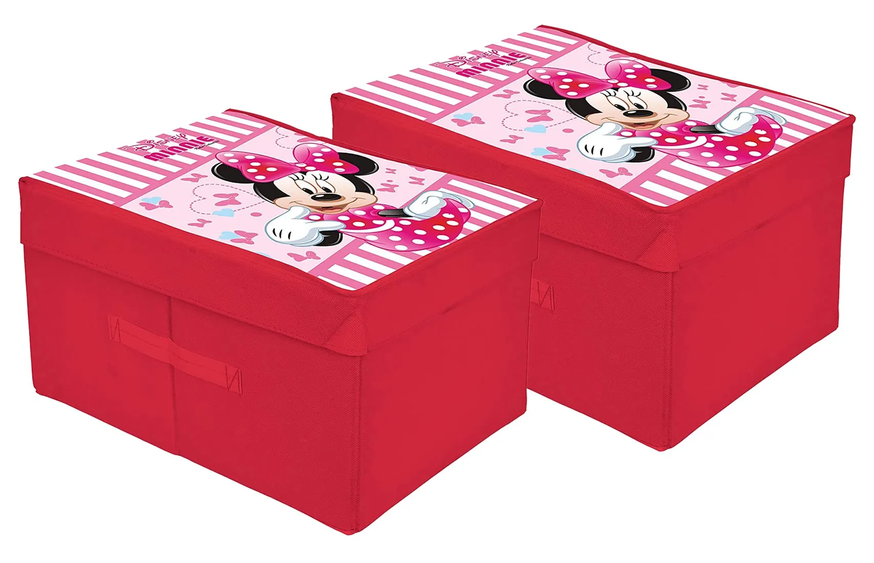 Heart Home Disney Minnie Printed Flodable Storage Box/Organizer For Toys, Cloths And Books With Lid Handle- Pack of 2 (Pink)-HS43HEARTH26593