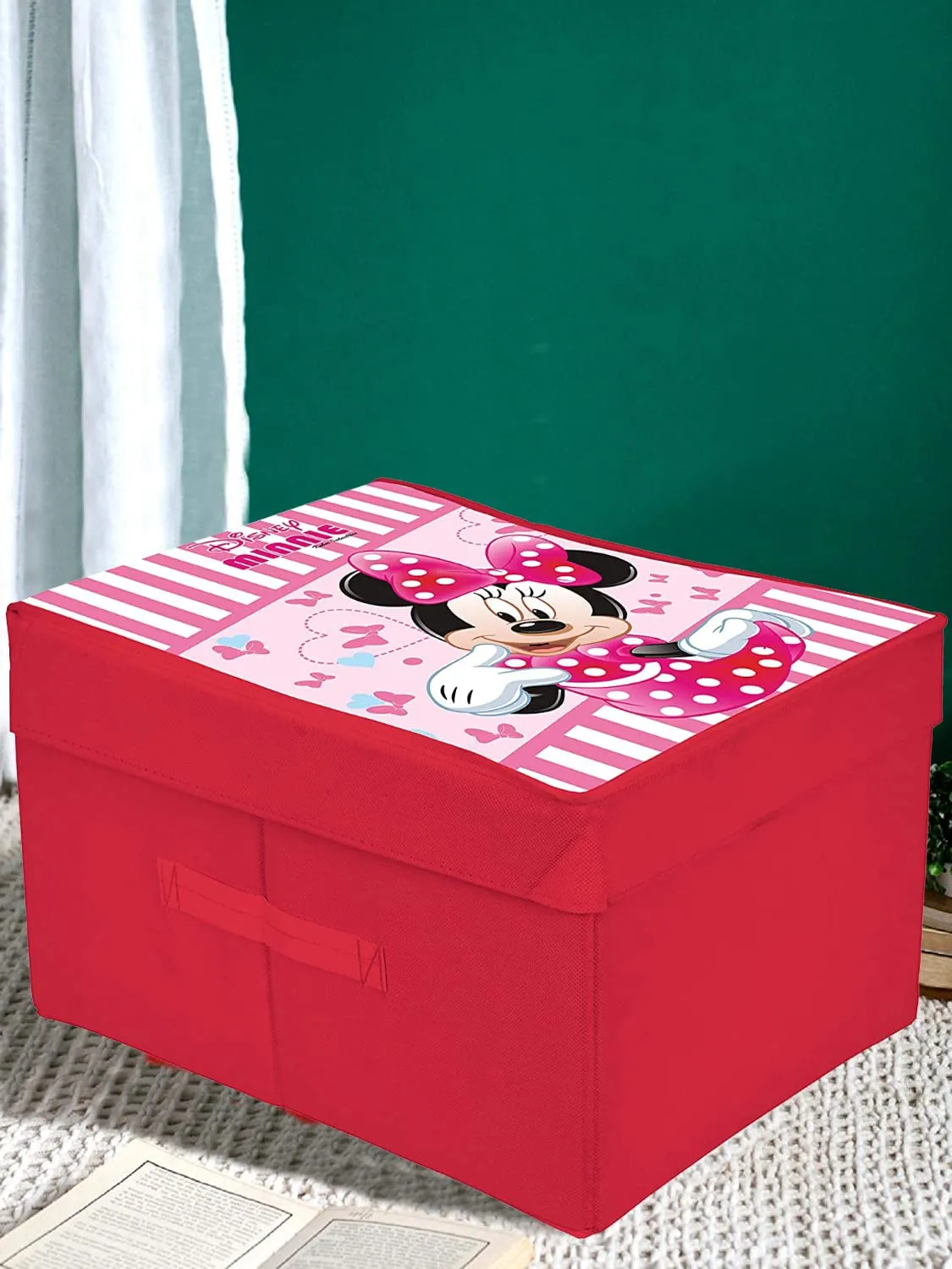 Heart Home Disney Minnie Printed Flodable Storage Box/Organizer For Toys, Cloths And Books With Lid Handle- Pack of 2 (Pink)-HS43HEARTH26593