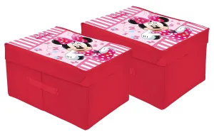 Heart Home Disney Minnie Printed Flodable Storage Box/Organizer For Toys, Cloths And Books With Lid Handle- Pack of 2 (Pink)-HS43HEARTH26593