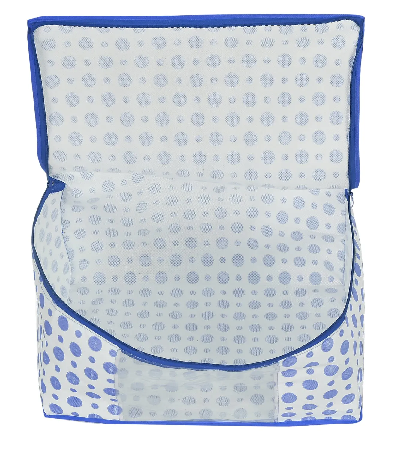 Heart Home Dot Printed Foldable, Lightweight Non-Woven Saree Cover/Organizer With Tranasparent Window- Pack of 2 (Blue)-46HH0491