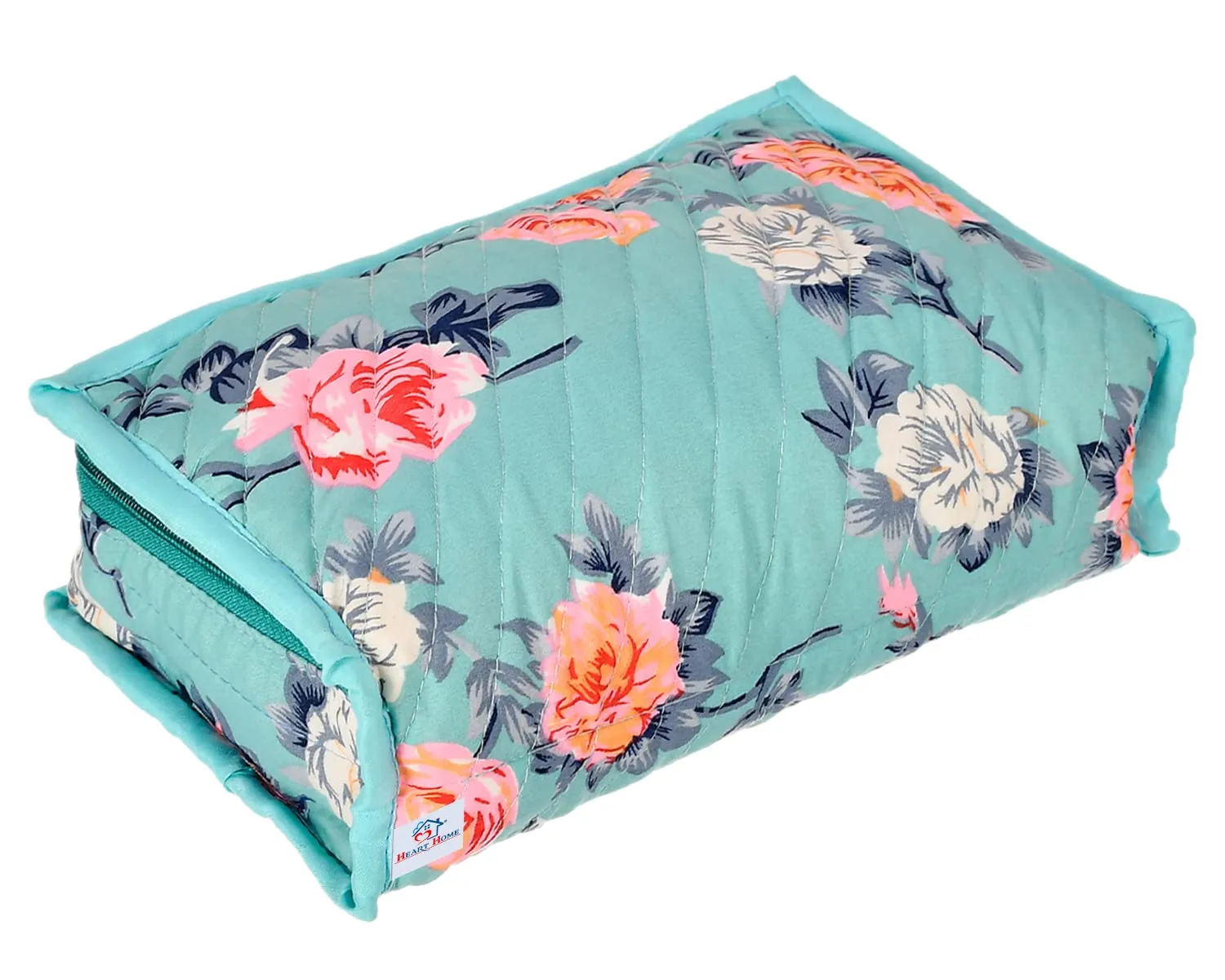 Heart Home Flower Printed Portable Cotton Jewellery Organizer/Case/Bag With 6 Transparent Pockets (Green)-50HH01206