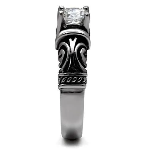 High polished (no plating) Stainless Steel Ring with AAA Grade CZ in Clear for Women Style TK082