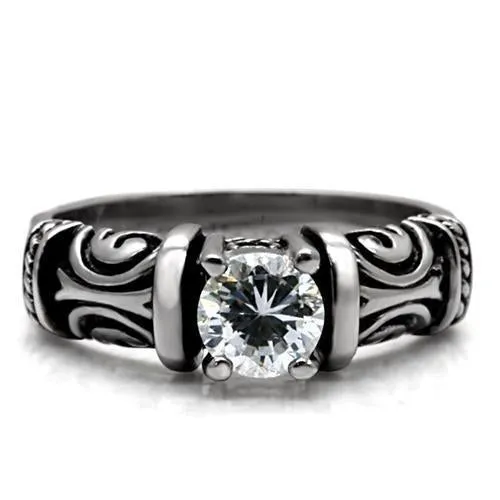High polished (no plating) Stainless Steel Ring with AAA Grade CZ in Clear for Women Style TK082