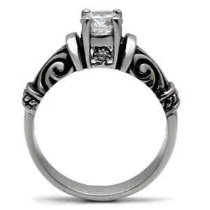 High polished (no plating) Stainless Steel Ring with AAA Grade CZ in Clear for Women Style TK082