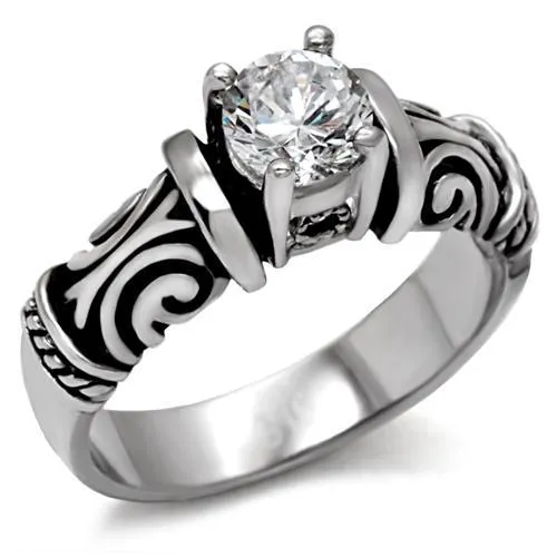 High polished (no plating) Stainless Steel Ring with AAA Grade CZ in Clear for Women Style TK082