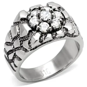 High polished (no plating) Stainless Steel Ring with AAA Grade CZ in Clear for Women Style TK121