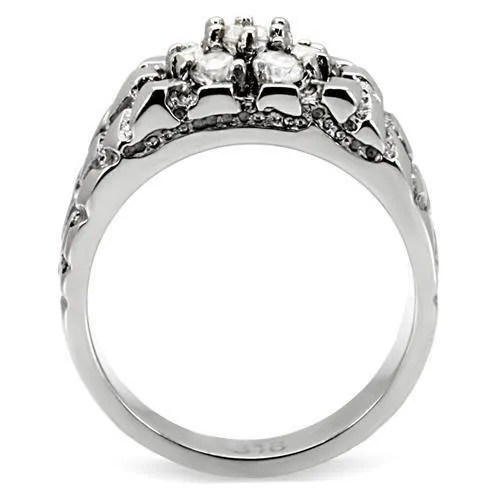 High polished (no plating) Stainless Steel Ring with AAA Grade CZ in Clear for Women Style TK121