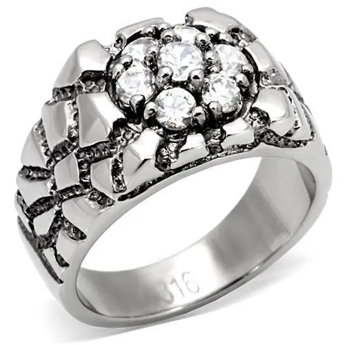 High polished (no plating) Stainless Steel Ring with AAA Grade CZ in Clear for Women Style TK121