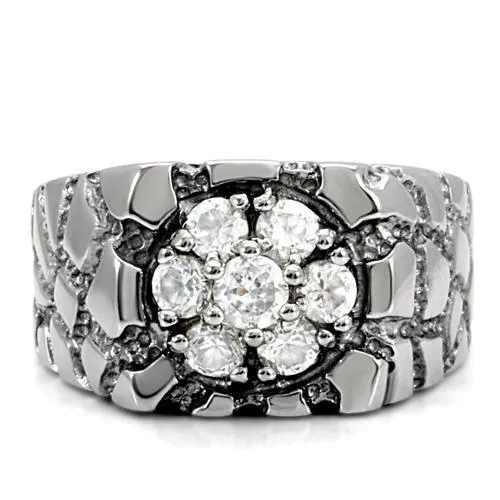 High polished (no plating) Stainless Steel Ring with AAA Grade CZ in Clear for Women Style TK121