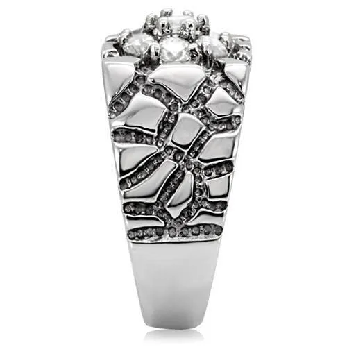 High polished (no plating) Stainless Steel Ring with AAA Grade CZ in Clear for Women Style TK121