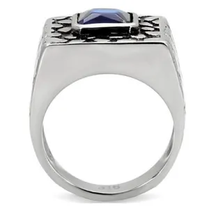 High polished (no plating) Stainless Steel Ring with Synthetic Synthetic Glass in Montana for Women Style TK128