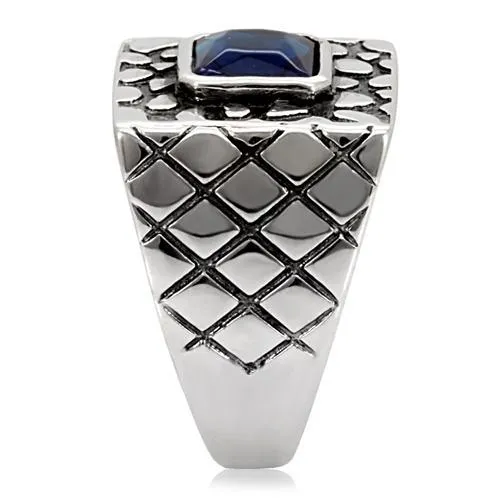 High polished (no plating) Stainless Steel Ring with Synthetic Synthetic Glass in Montana for Women Style TK128