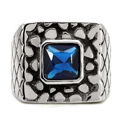 High polished (no plating) Stainless Steel Ring with Synthetic Synthetic Glass in Montana for Women Style TK128