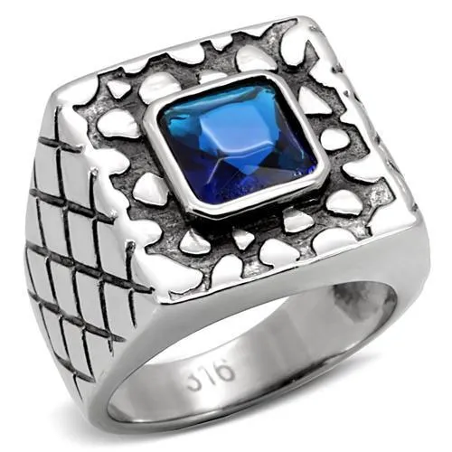 High polished (no plating) Stainless Steel Ring with Synthetic Synthetic Glass in Montana for Women Style TK128