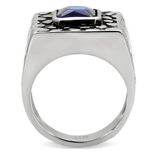 High polished (no plating) Stainless Steel Ring with Synthetic Synthetic Glass in Montana for Women Style TK128