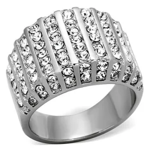High polished (no plating) Stainless Steel Ring with Top Grade Crystal in Clear for Women Style TK1447