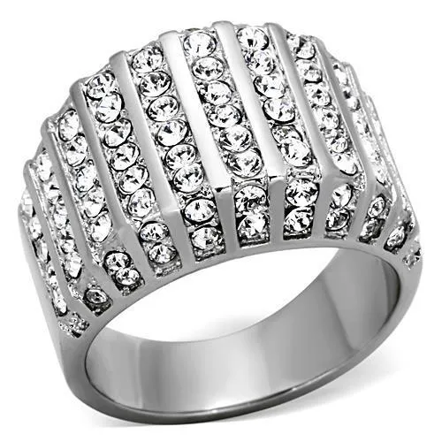 High polished (no plating) Stainless Steel Ring with Top Grade Crystal in Clear for Women Style TK1447