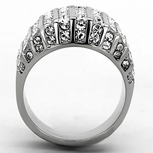 High polished (no plating) Stainless Steel Ring with Top Grade Crystal in Clear for Women Style TK1447