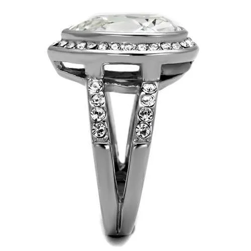 High polished (no plating) Stainless Steel Ring with Top Grade Crystal in Clear for Women Style TK2504