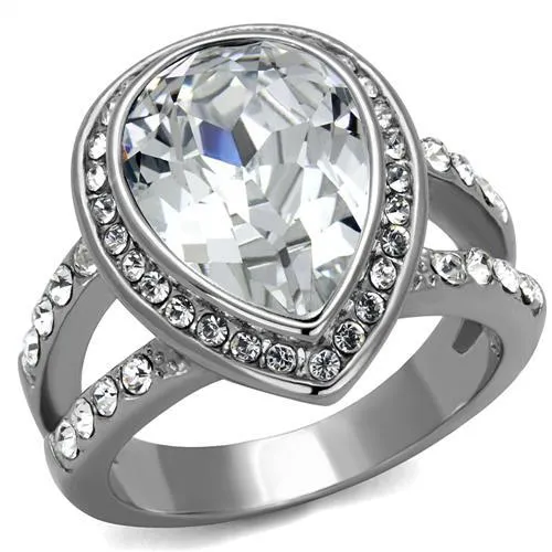 High polished (no plating) Stainless Steel Ring with Top Grade Crystal in Clear for Women Style TK2504