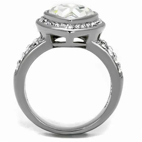 High polished (no plating) Stainless Steel Ring with Top Grade Crystal in Clear for Women Style TK2504
