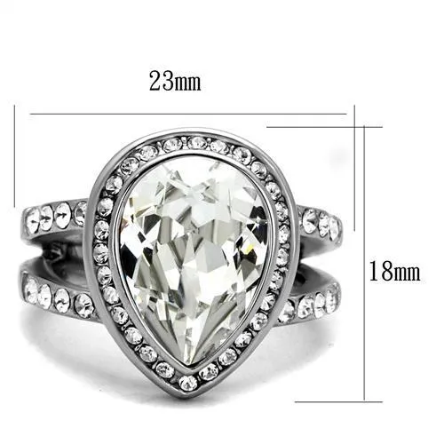 High polished (no plating) Stainless Steel Ring with Top Grade Crystal in Clear for Women Style TK2504
