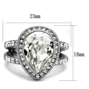 High polished (no plating) Stainless Steel Ring with Top Grade Crystal in Clear for Women Style TK2504