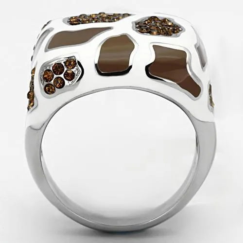 High polished (no plating) Stainless Steel Ring with Top Grade Crystal in Smoked Quartz for Women Style TK847