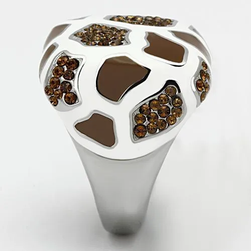 High polished (no plating) Stainless Steel Ring with Top Grade Crystal in Smoked Quartz for Women Style TK847