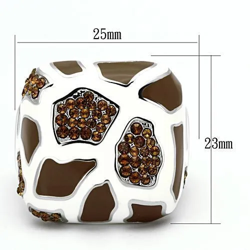 High polished (no plating) Stainless Steel Ring with Top Grade Crystal in Smoked Quartz for Women Style TK847