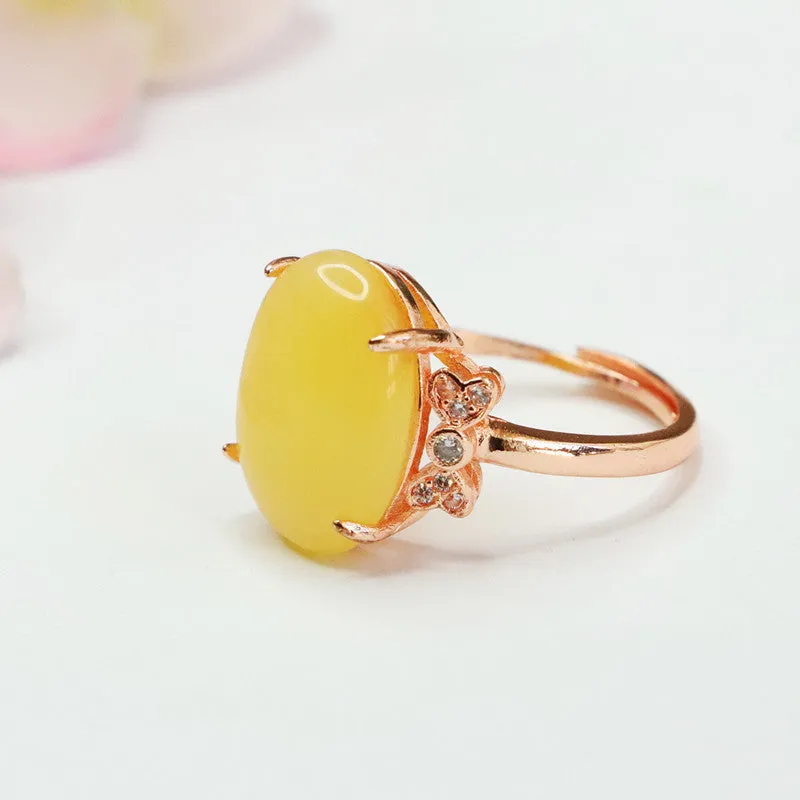 Honey Wax Zircon Bow Ring - Sterling Silver Bee Ring