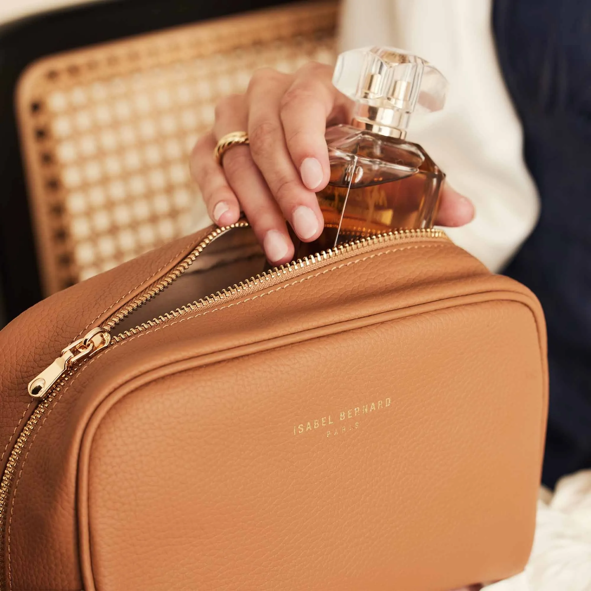 Honoré Blaize camel calfskin leather toiletry bag