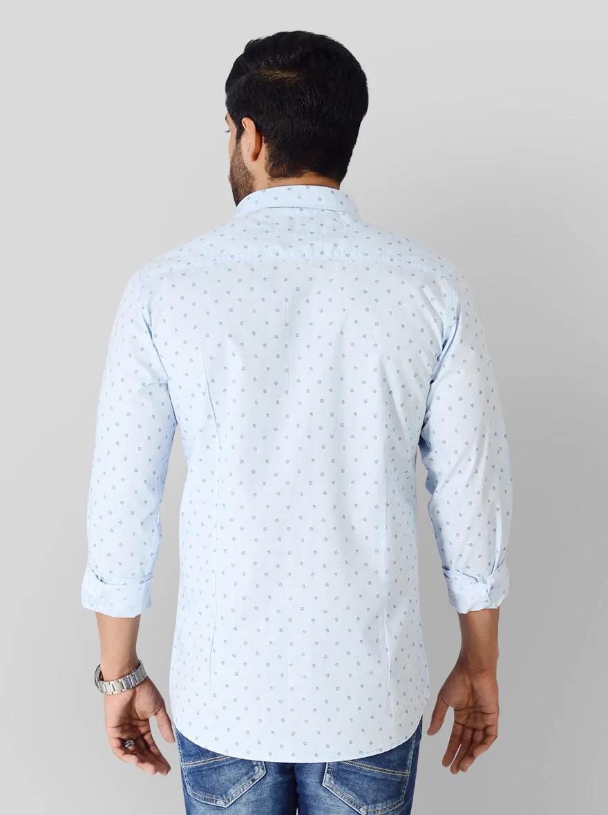 Ice Blue Printed Slim Fit Casual Shirt | JadeBlue