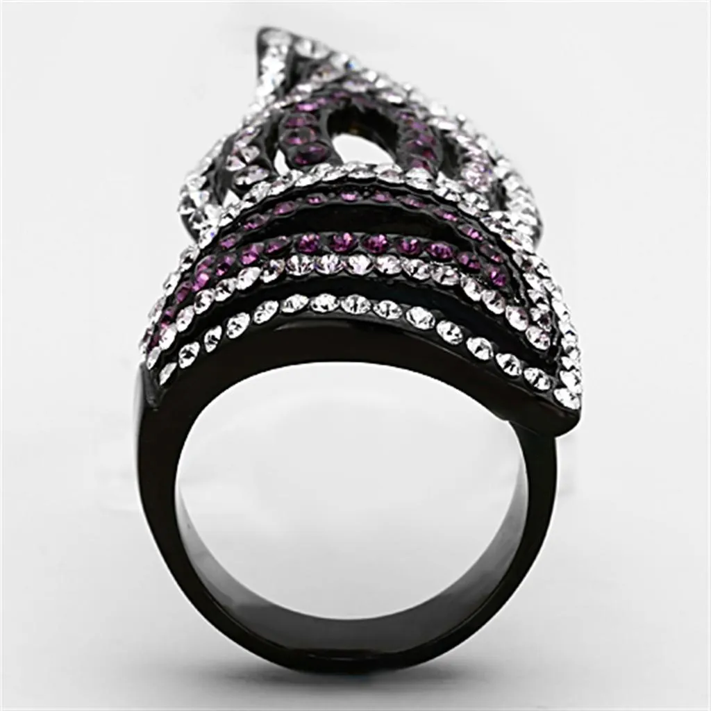 IP Black(Ion Plating) Stainless Steel Ring with Top Grade Crystal in Multi Color for Women Style TK1293